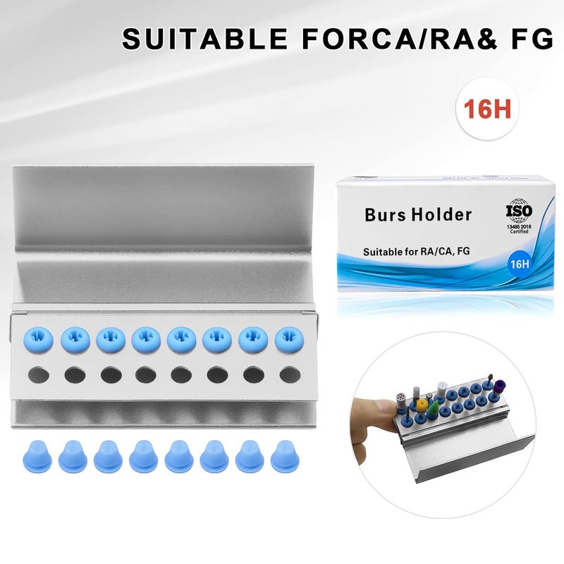 EustomA 16 Holes Burs Holder 4 pcs Block Case High Temperature Sterilizable Autoclavable Burs Holder Box (Silver) - Image 2